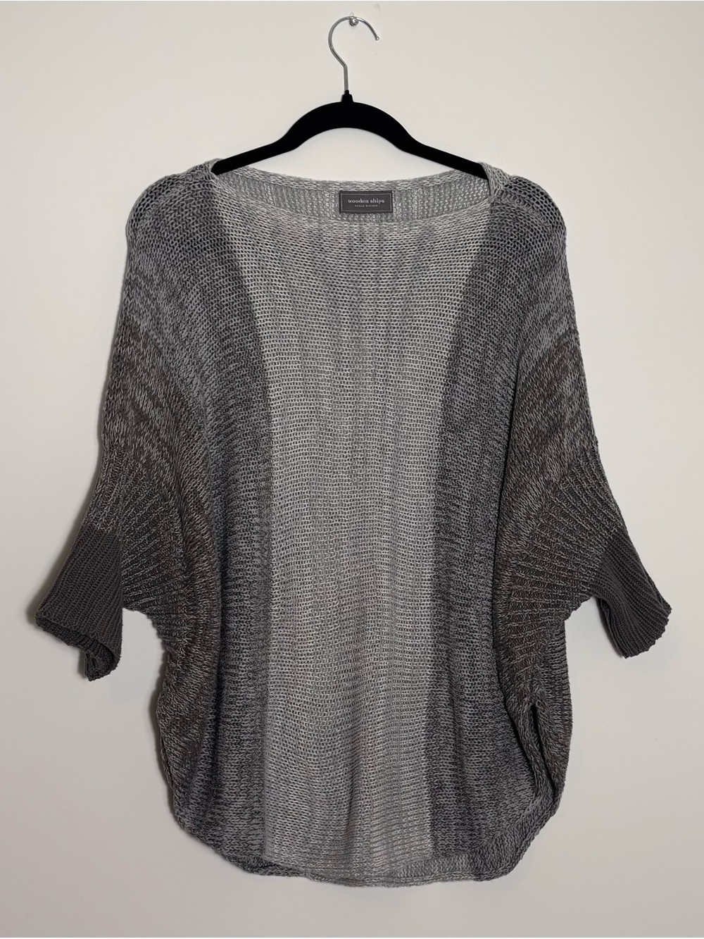 Wooden Ships Ombré Gray Ruana Lightweight Open-Knit Cocoon Pullover Sweater S/M
